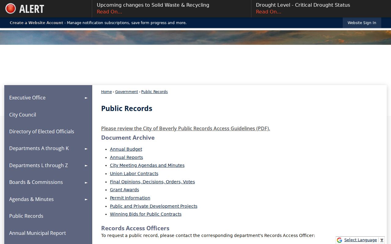 Beverly residents directory public records access page