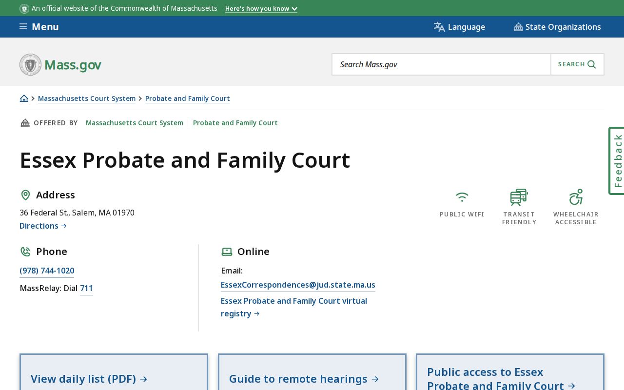 Beverly resident lookup access at Essex Probate and Family Court