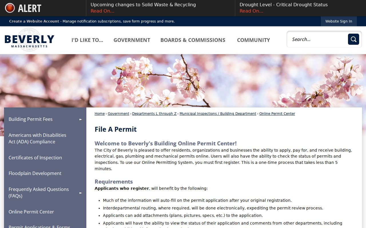 Beverly street directory Online Permit Center parcel history